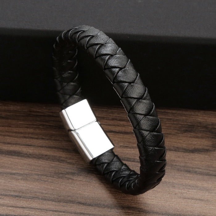 Stijlvolle leerachtige (Vegan) gevlochten herenarmband