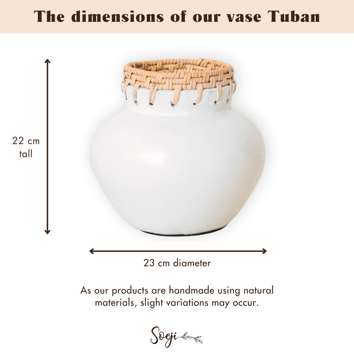 Vaas sier | Rond |  Klei Rotan | Boho |  (Ø 23 cm) TUBAN | Fair Trade