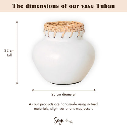 Vaas sier | Rond |  Klei Rotan | Boho |  (Ø 23 cm) TUBAN | Fair Trade