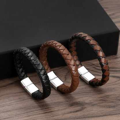 Stijlvolle leerachtige (Vegan)  gevlochten herenarmband