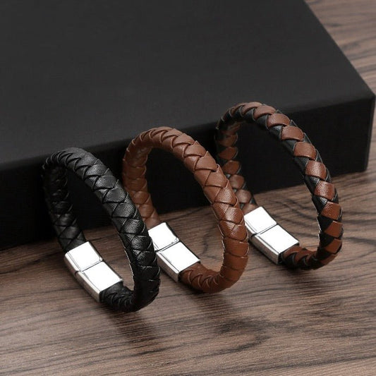 Stijlvolle leerachtige (Vegan)  gevlochten herenarmband