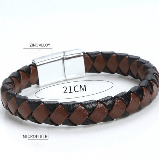 Stijlvolle leerachtige (Vegan)  gevlochten herenarmband