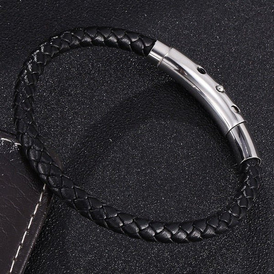 Gevlochten lederen armband - Zilveren gesp