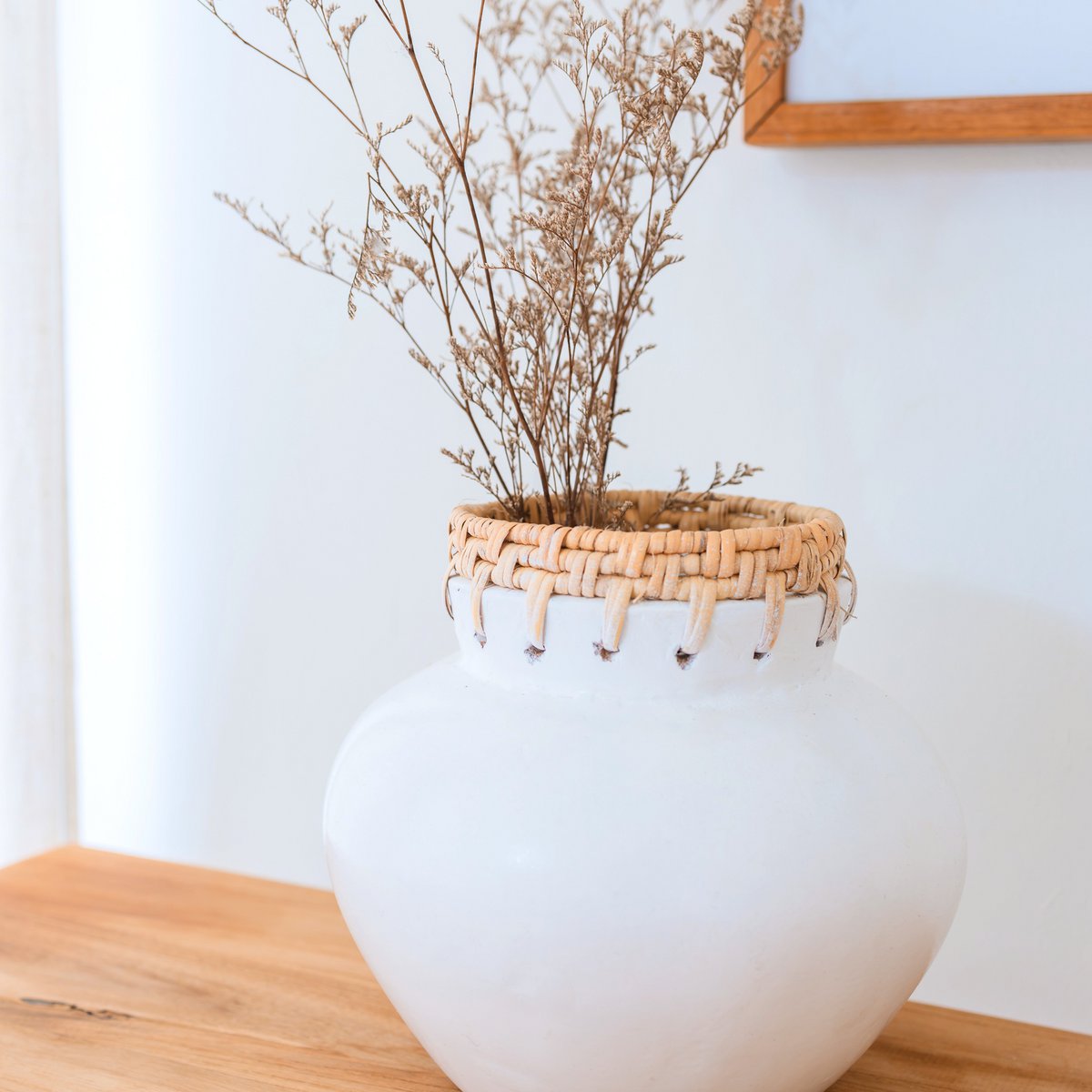 Vaas sier | Rond |  Klei Rotan | Boho |  (Ø 23 cm) TUBAN | Fair Trade